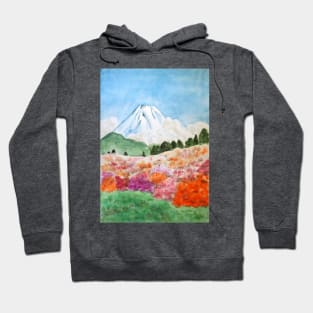 flowers and Mount Fuji Japanese Woodblock arts Hoodie